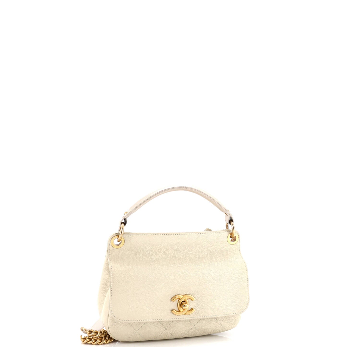 CC Lock Top Handle Flap Bag Caviar Small