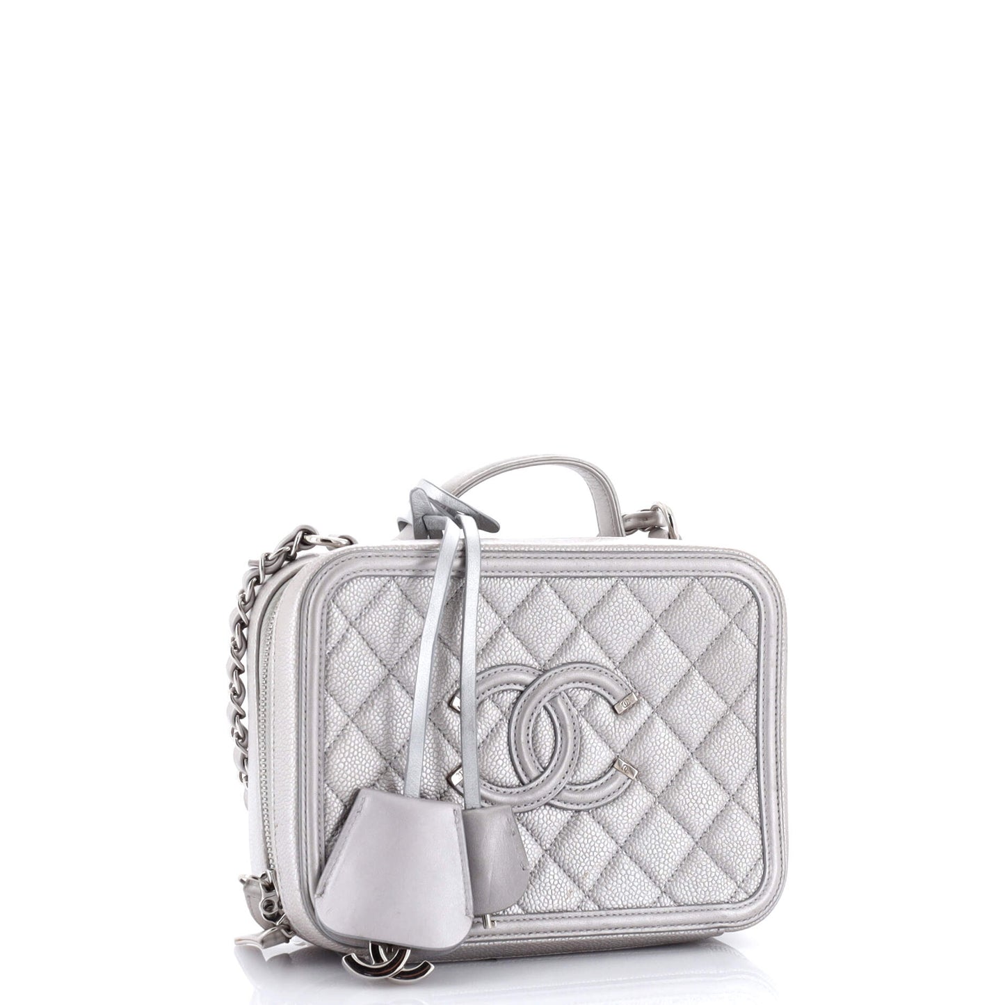 Filigree Vanity Case Quilted Metallic Caviar Medium