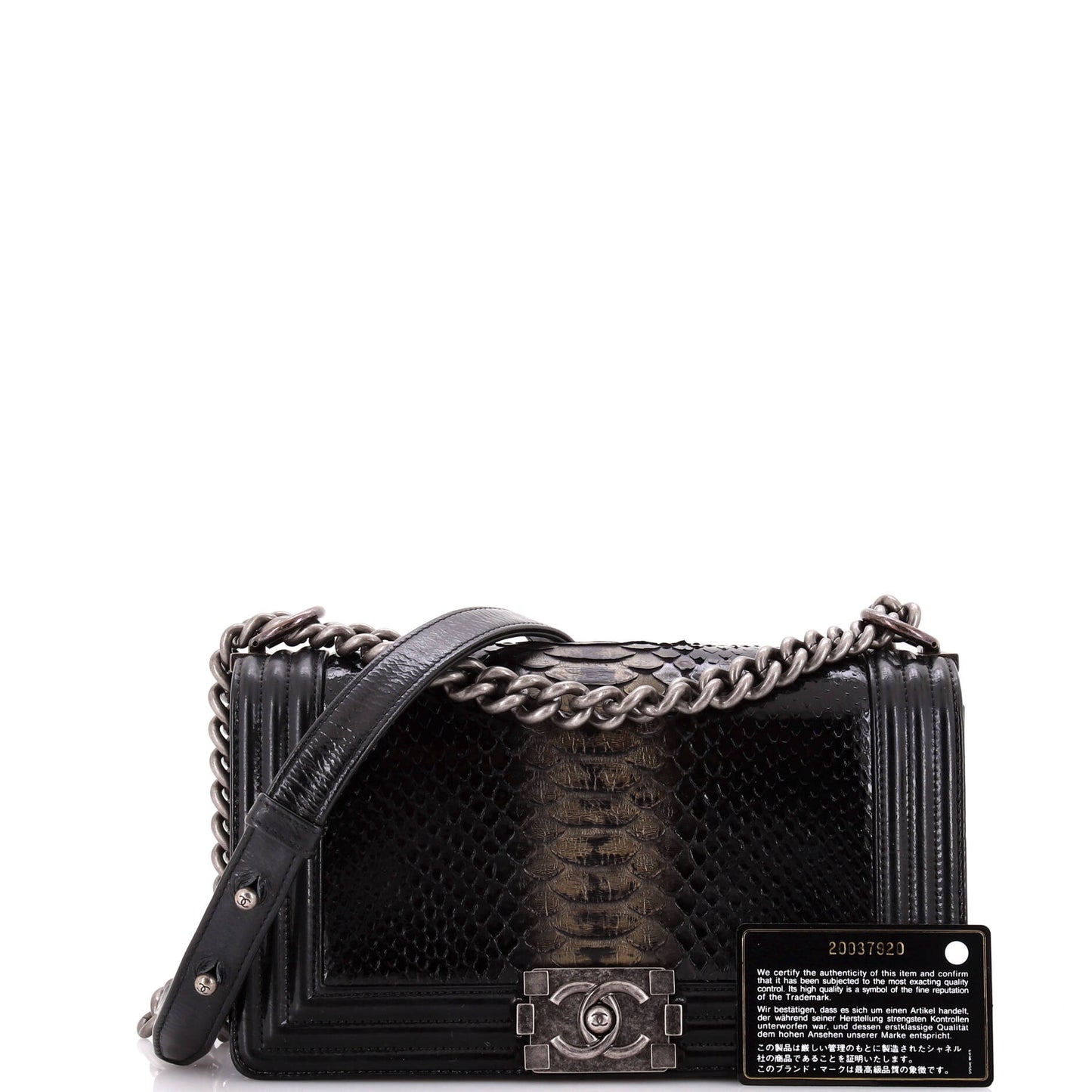 Boy Flap Bag Python and Patent Old Medium