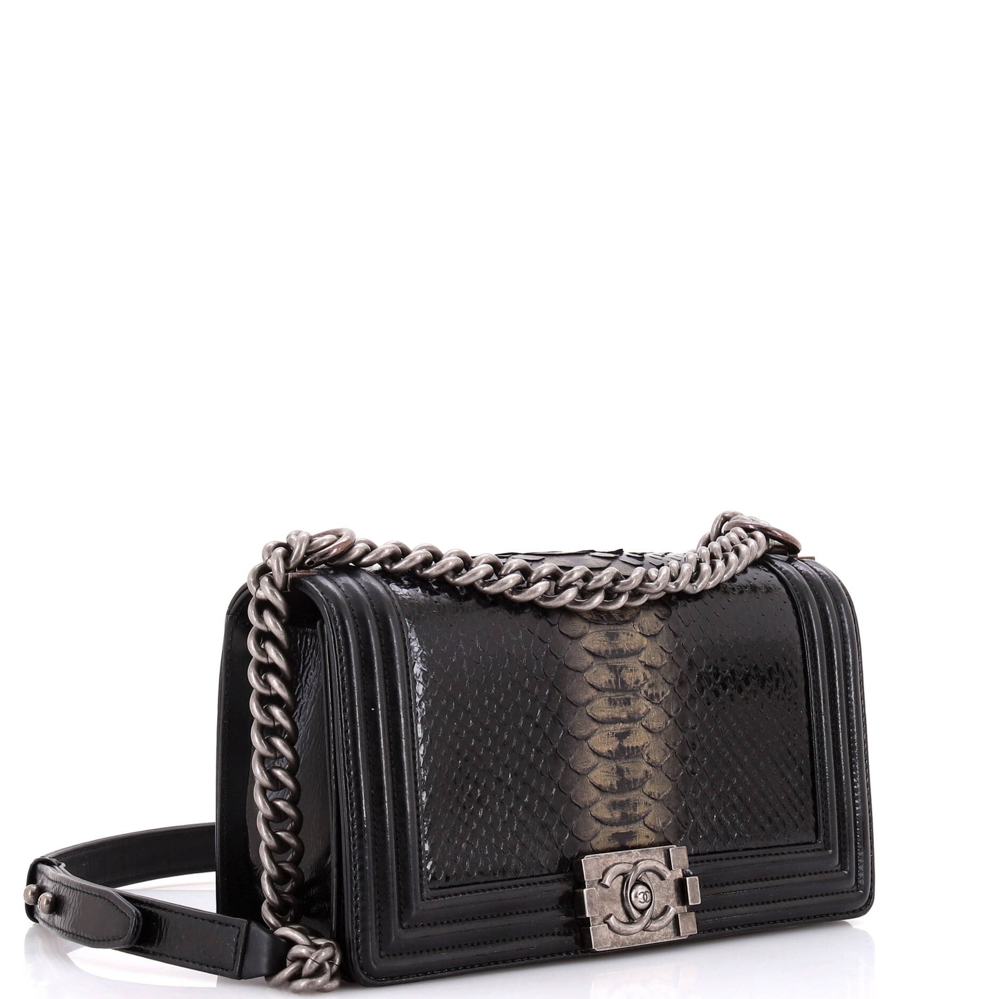 Boy Flap Bag Python and Patent Old Medium