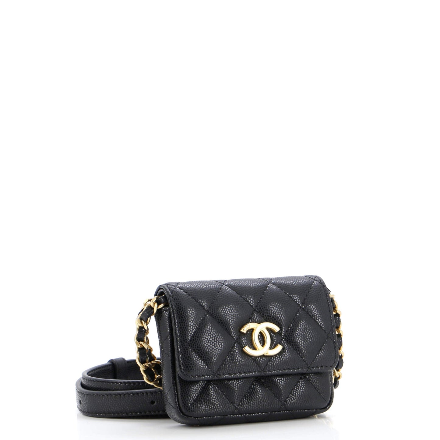 Twist Your Buttons Flap Belt Bag Quilted Caviar