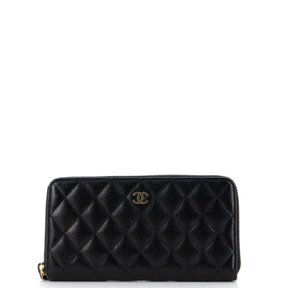 Zip Around Wallet Quilted Caviar Long