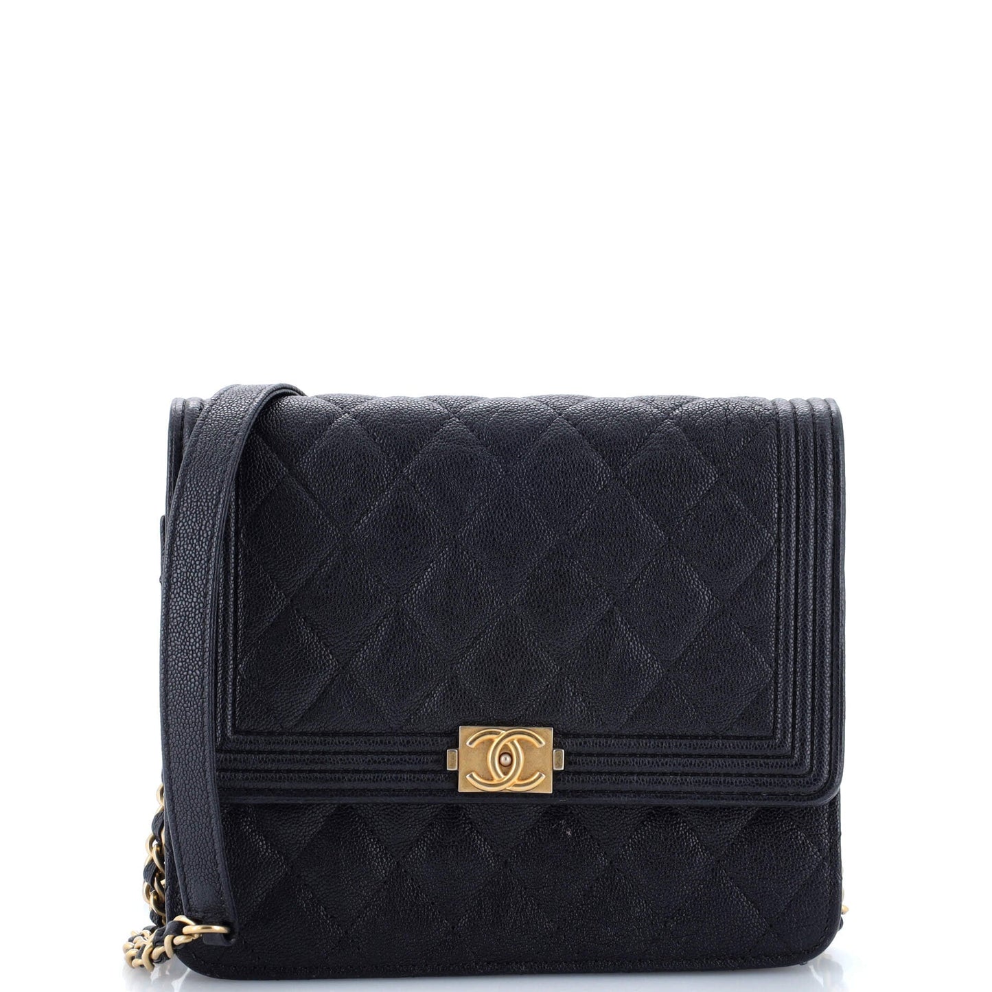Boy Square Wallet on Chain Quilted Caviar