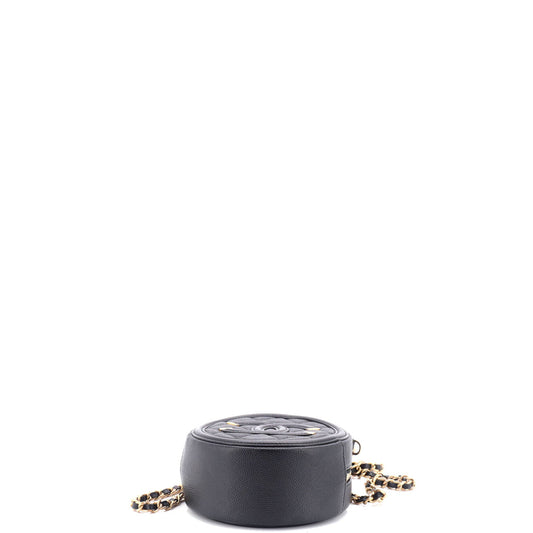 Filigree Round Clutch with Chain Quilted Caviar Mini