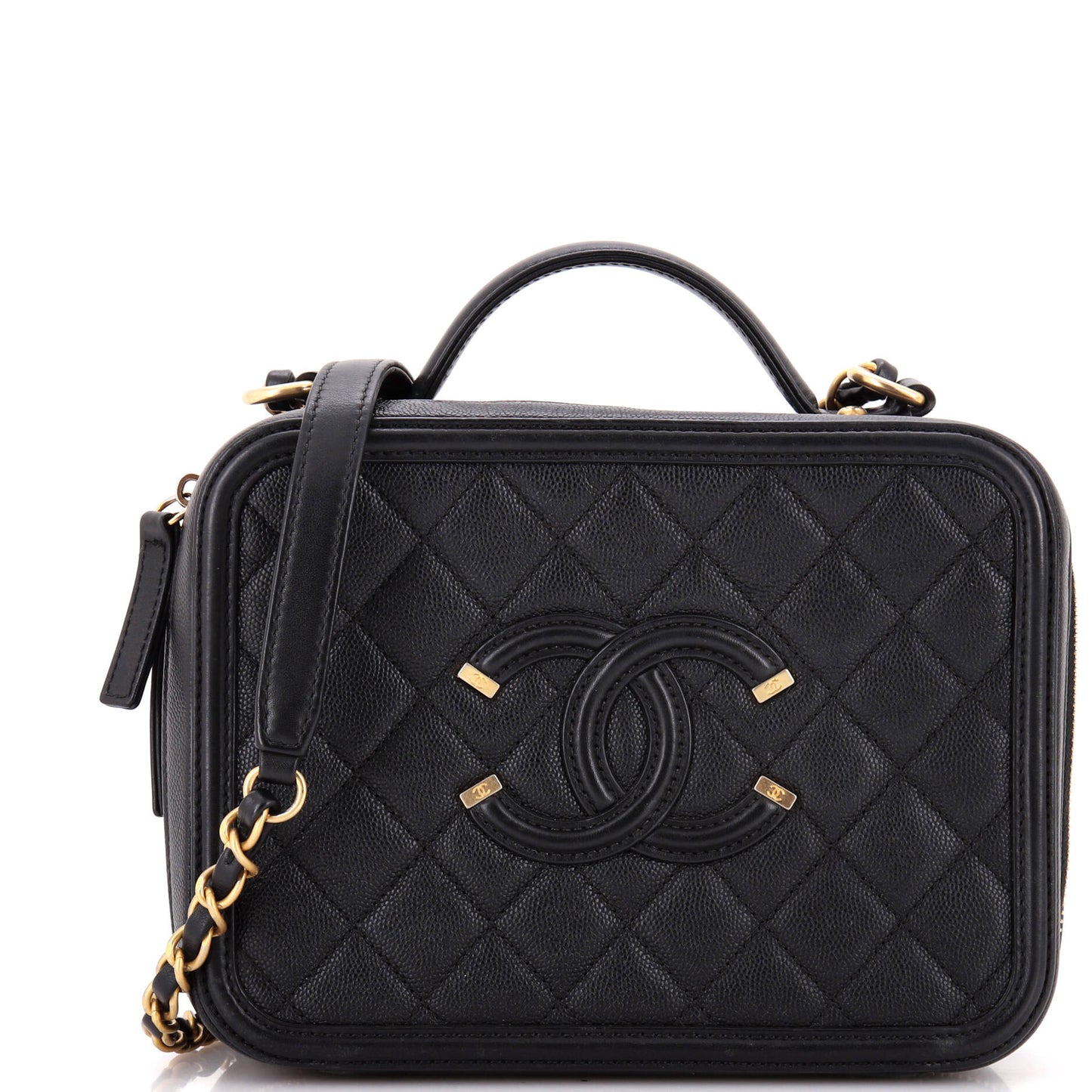 Filigree Vanity Case Quilted Caviar Medium