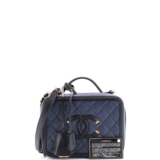 Filigree Vanity Case Quilted Caviar Medium