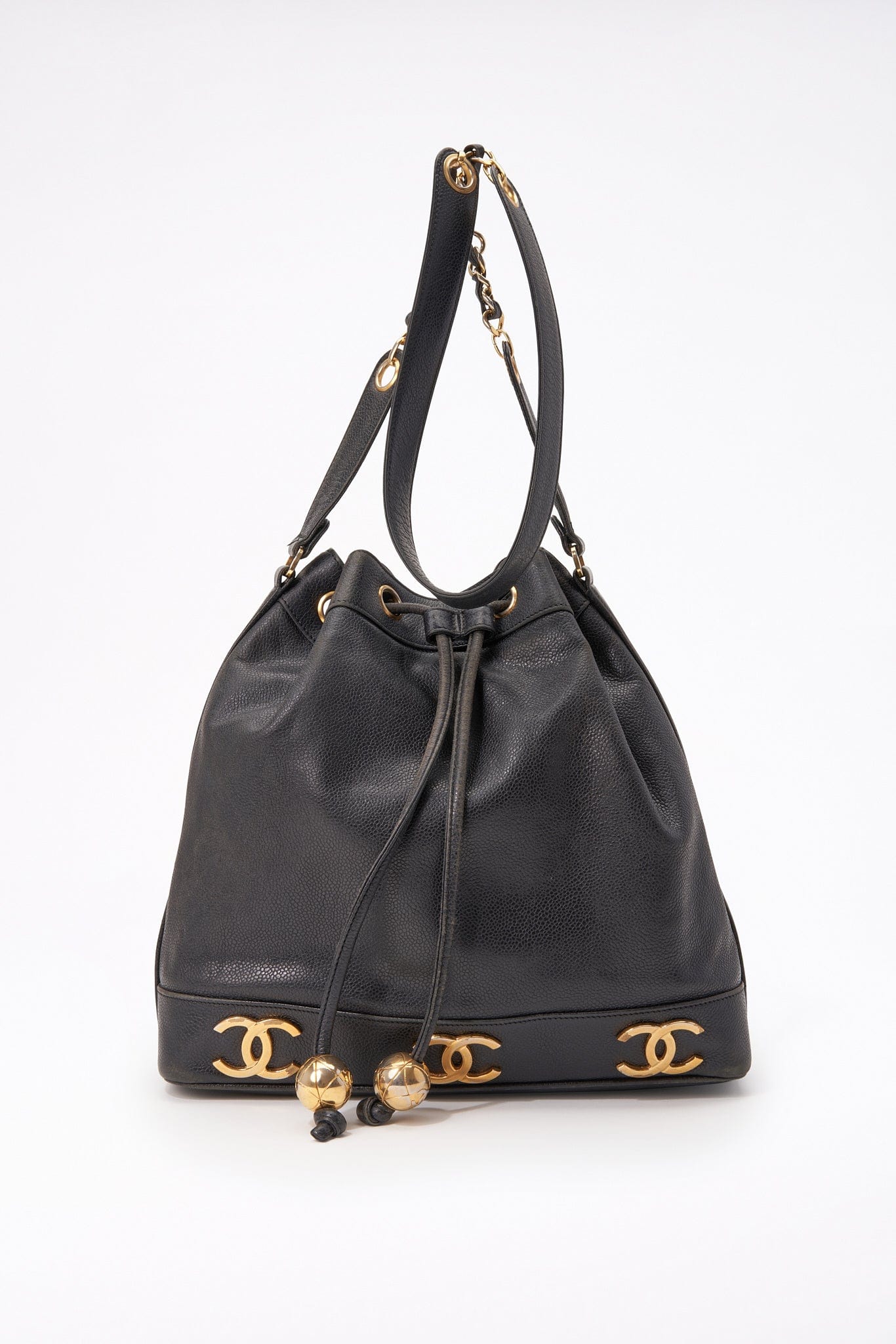Chanel Black Caviar Leather Bucket Bag