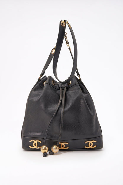 Chanel Black Caviar Leather Bucket Bag