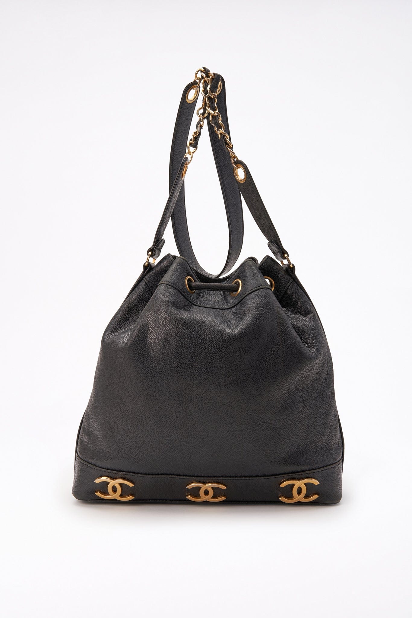 Chanel Black Caviar Leather Bucket Bag
