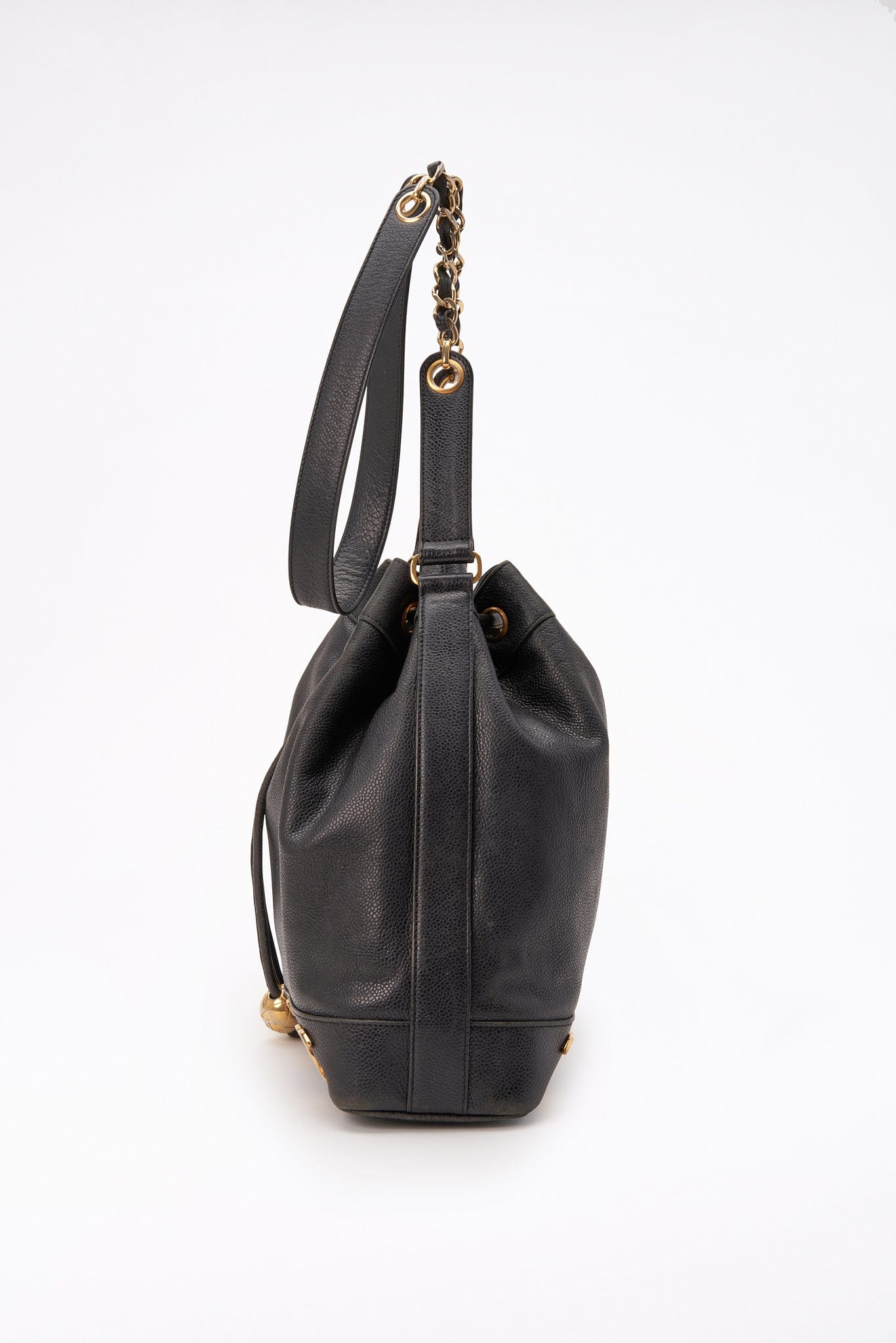 Chanel Black Caviar Leather Bucket Bag