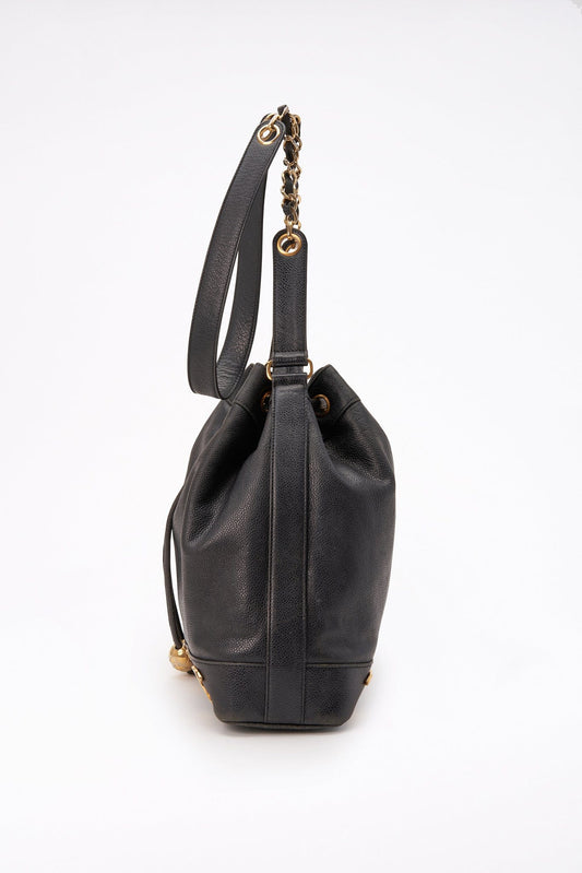 Chanel Black Caviar Leather Bucket Bag