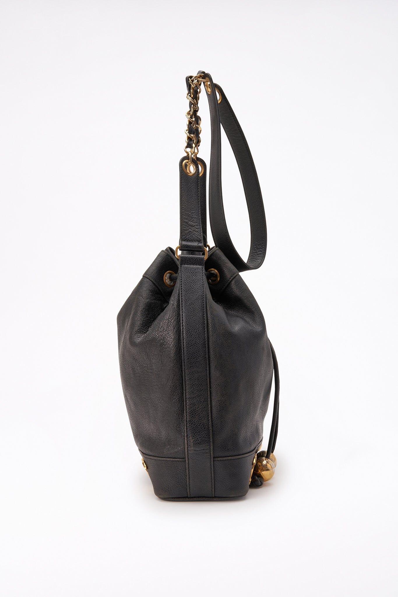 Chanel Black Caviar Leather Bucket Bag