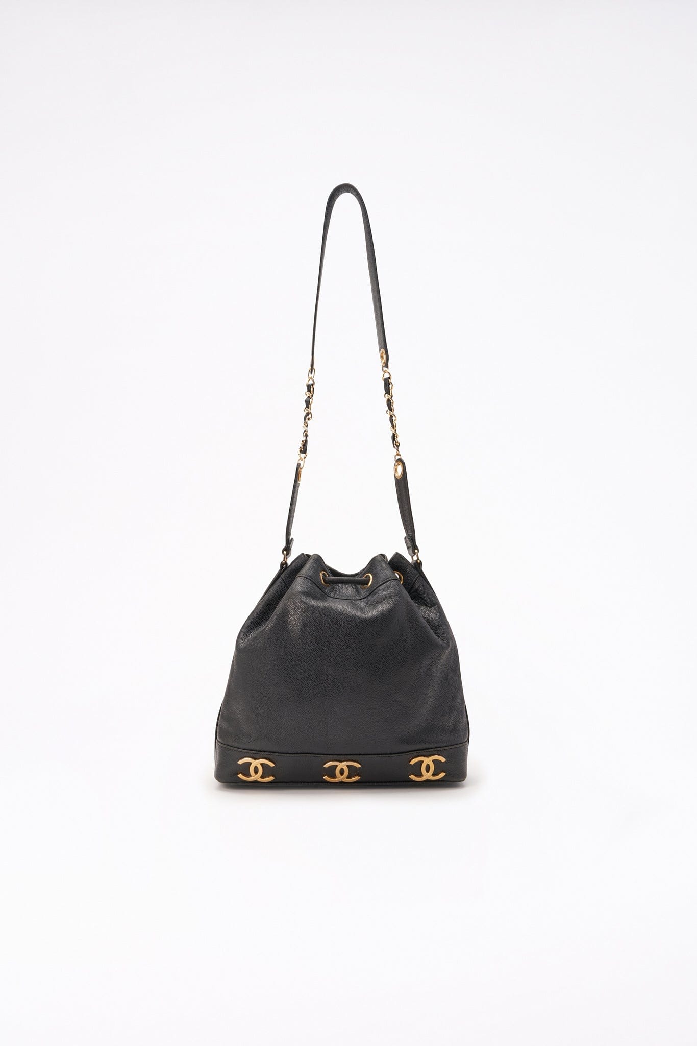 Chanel Black Caviar Leather Bucket Bag