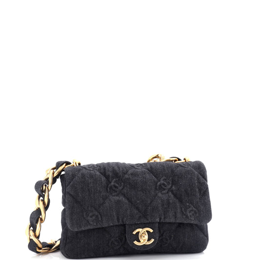 Funky Town Flap Bag CC Embossed Quilted Denim Medium