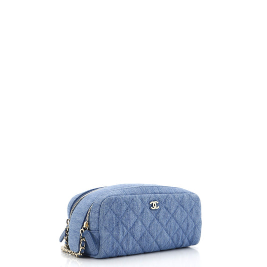 Double Zip Toiletry Pouch Quilted Denim