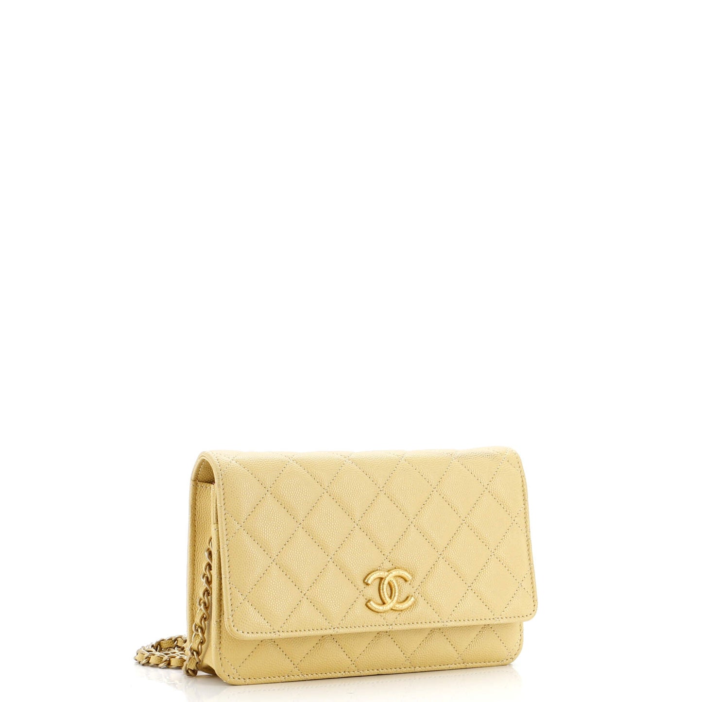 Textured CC Wallet on Chain Quilted Caviar