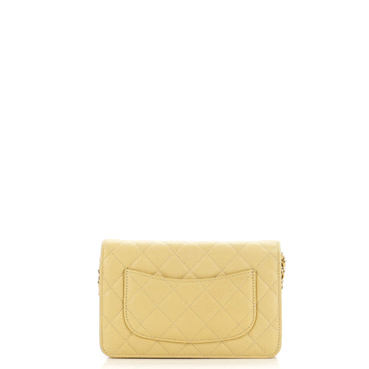 Textured CC Wallet on Chain Quilted Caviar