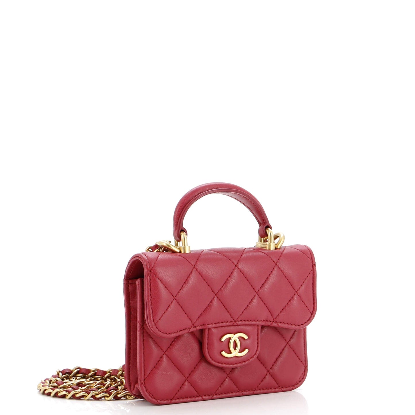 Top Handle Flap Coin Purse with Chain Quilted Lambskin