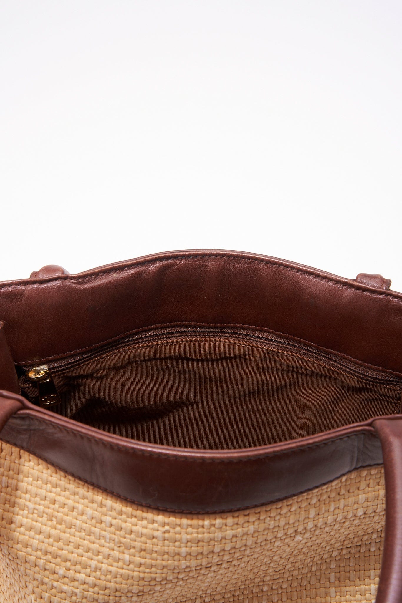 Chanel Raffia Tote Bag With Brown Leather Handles