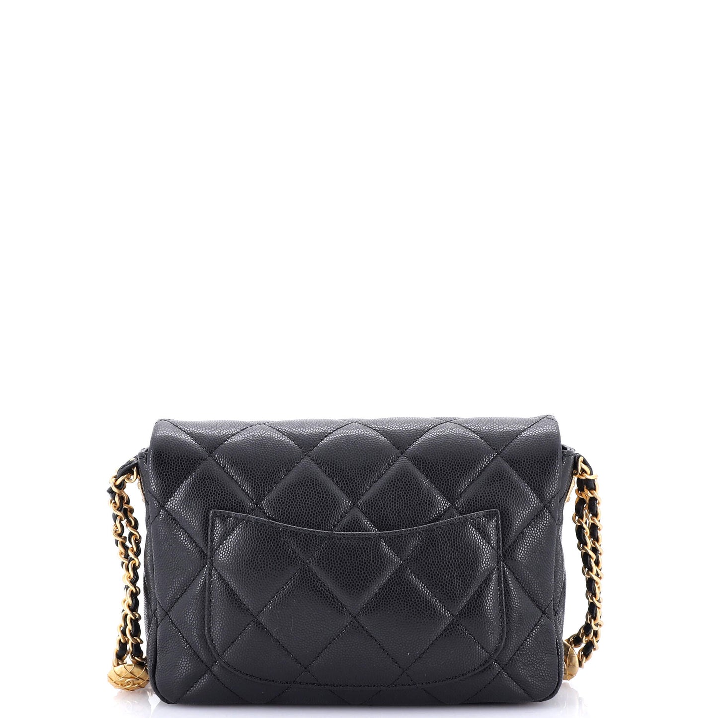 Twist Your Buttons Flap Bag Quilted Caviar Small