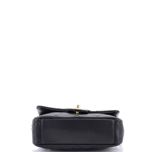 Twist Your Buttons Flap Bag Quilted Caviar Small