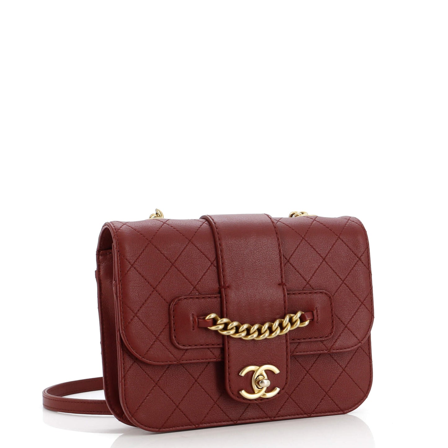 Front Chain Flap Bag Quilted Sheepskin Medium