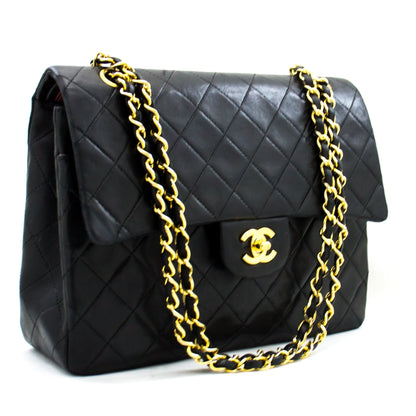 CHANEL 2.55 Double Flap Square Chain Shoulder Bag Black Lambskin