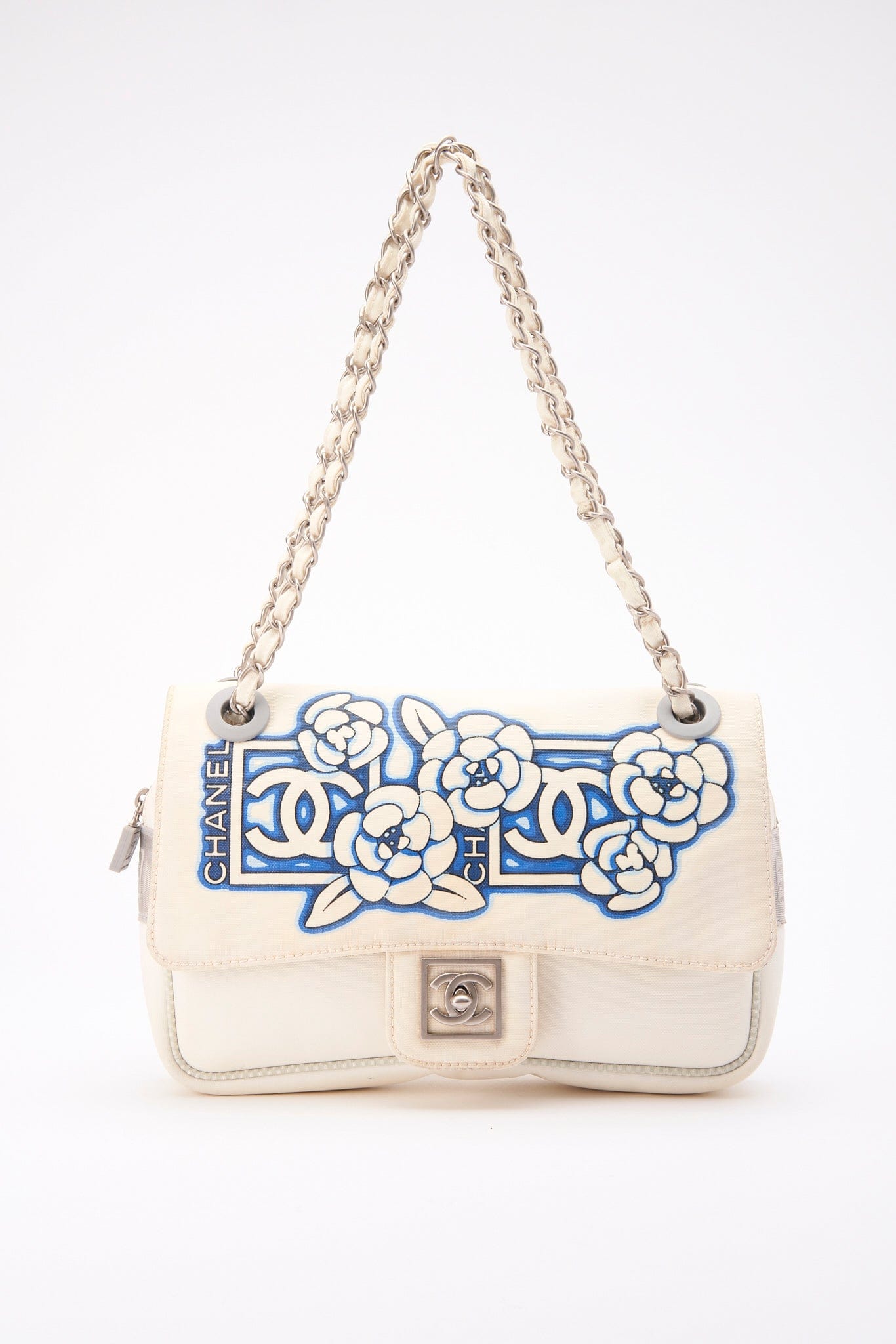 Chanel Sport White Floral Nylon Flap Bag