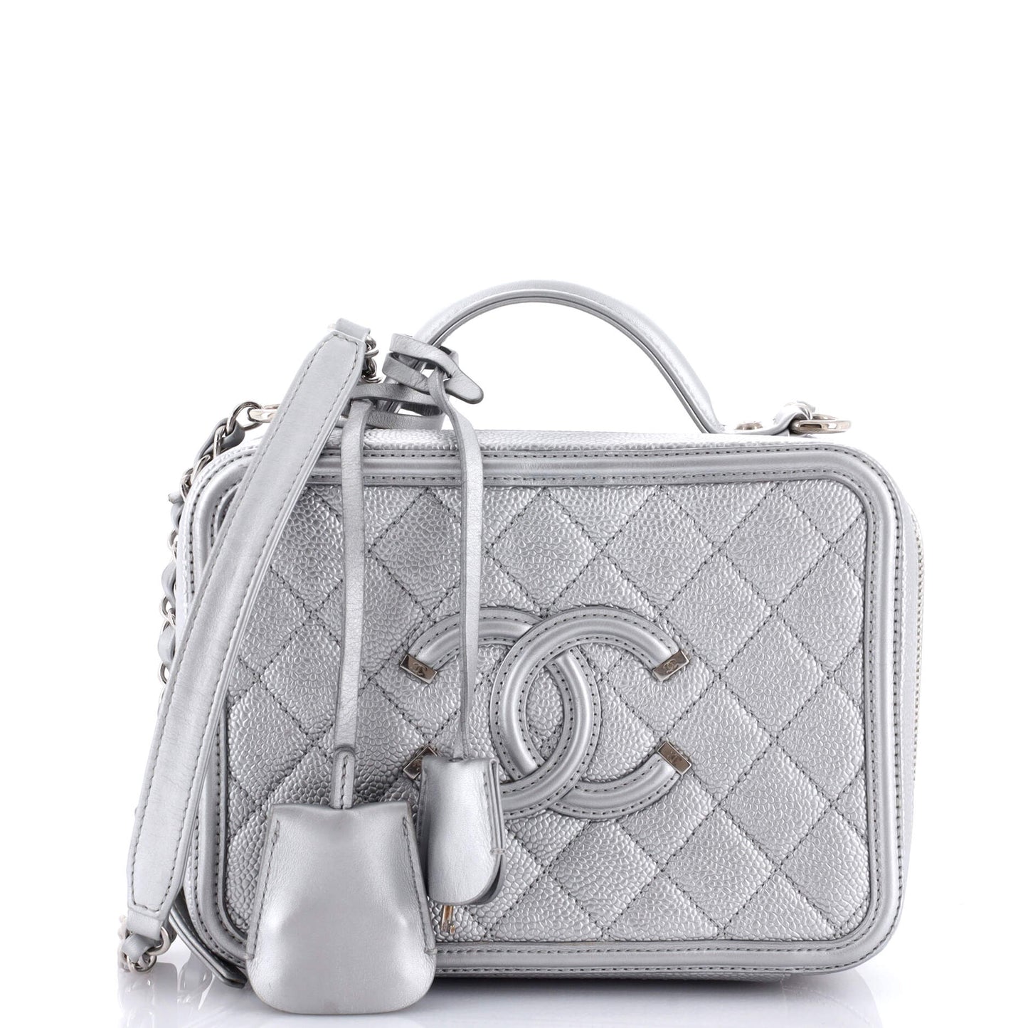 Filigree Vanity Case Quilted Metallic Caviar Medium