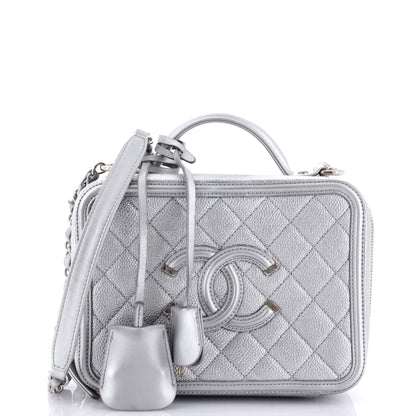 Filigree Vanity Case Quilted Metallic Caviar Medium