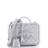 Filigree Vanity Case Quilted Metallic Caviar Medium