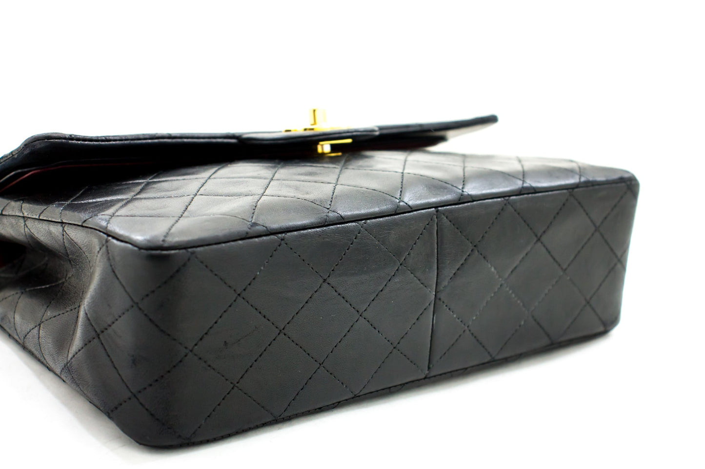 CHANEL 2.55 Double Flap Square Chain Shoulder Bag Black Lambskin