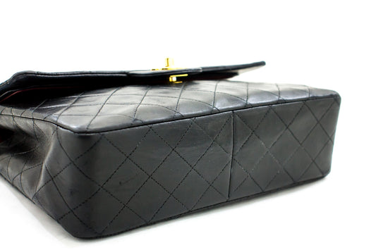 CHANEL 2.55 Double Flap Square Chain Shoulder Bag Black Lambskin