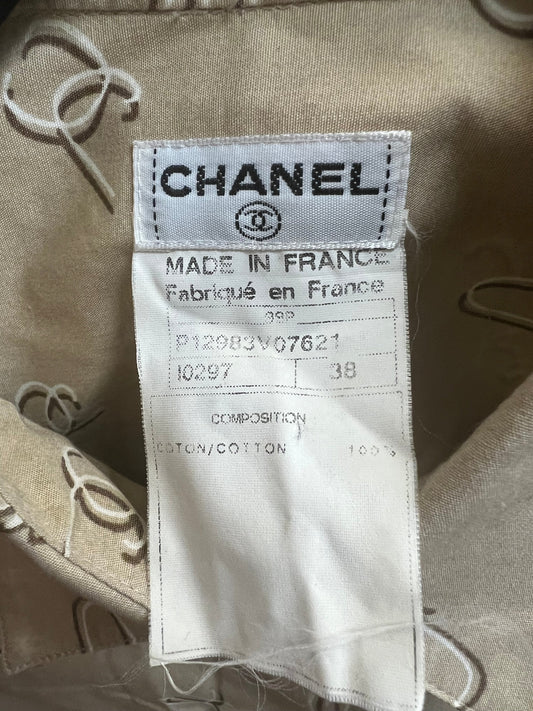 FLASH 50% off - Cream & Tan Top Long Sleeve Luxury Designer Chanel, Size M