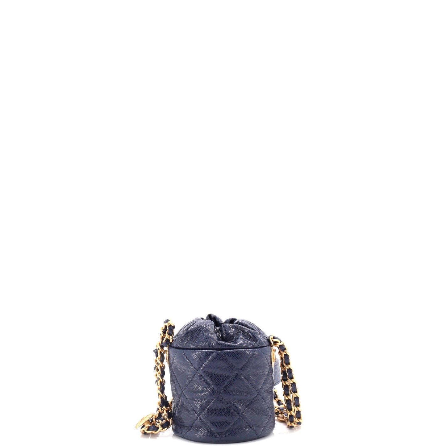 Twist Your Buttons Drawstring Bucket Bag Quilted Caviar Mini