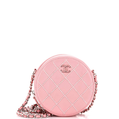 Round Clutch with Chain Stitched Lambskin Mini