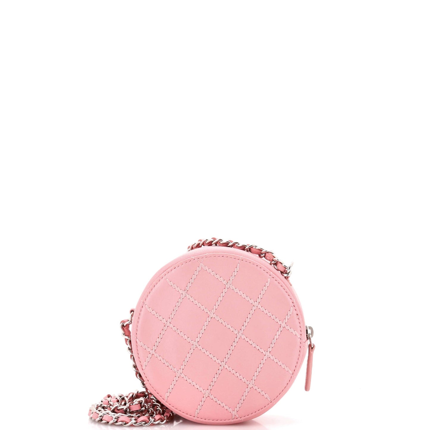 Round Clutch with Chain Stitched Lambskin Mini