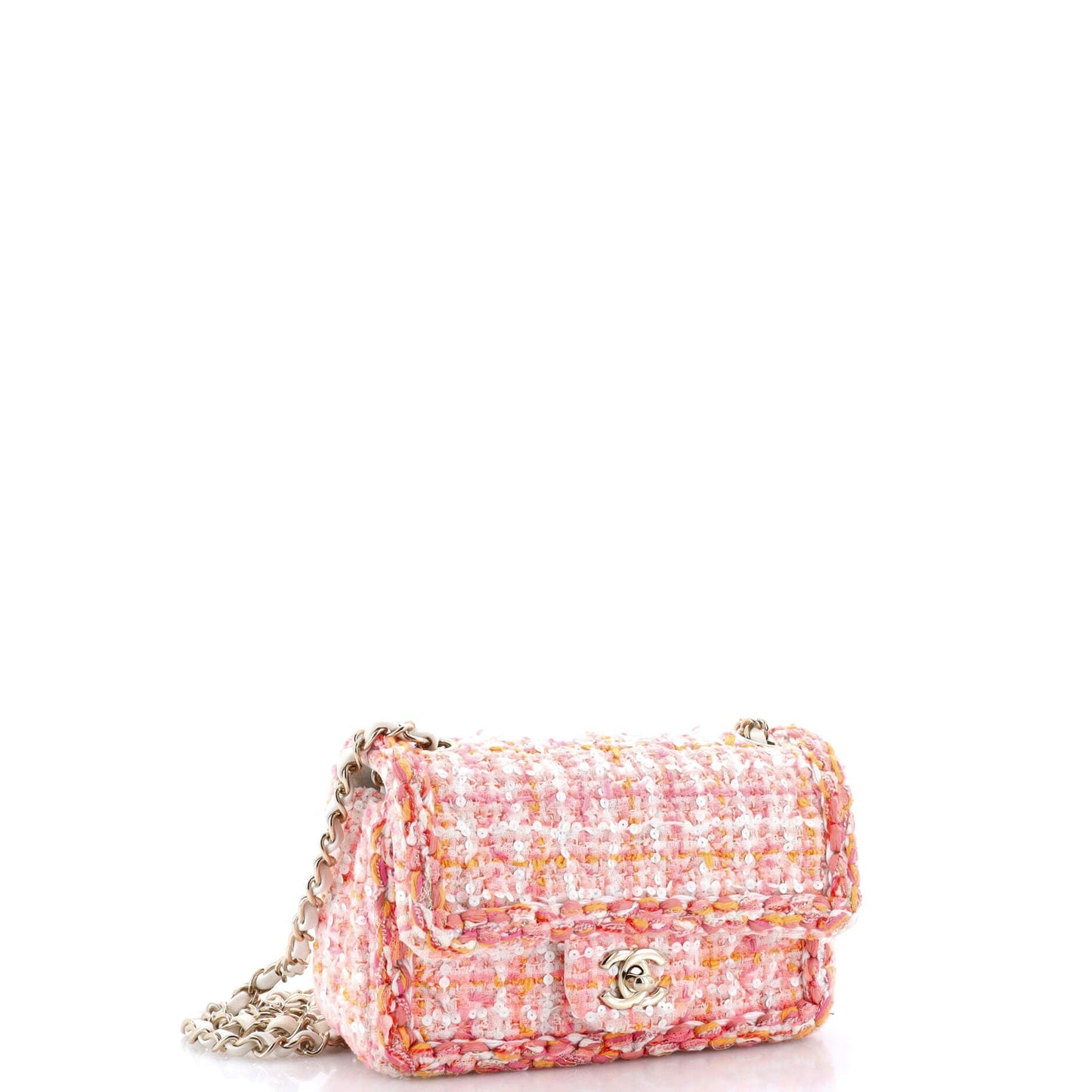 Classic Single Flap Bag Braided Quilted Tweed with Sequins Mini