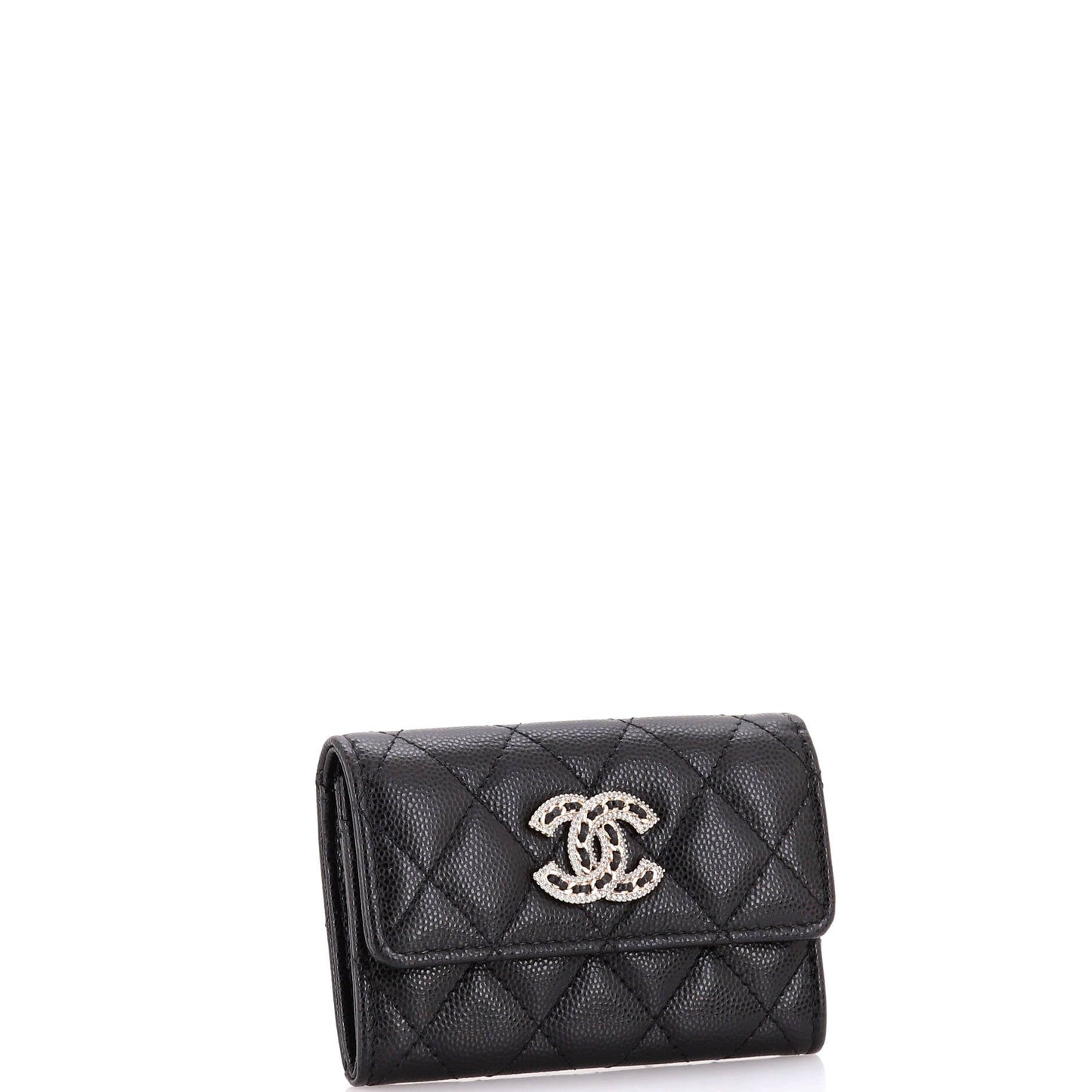 Crystal CC Flap Card Case Quilted Caviar