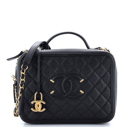 Filigree Vanity Case Quilted Caviar Large