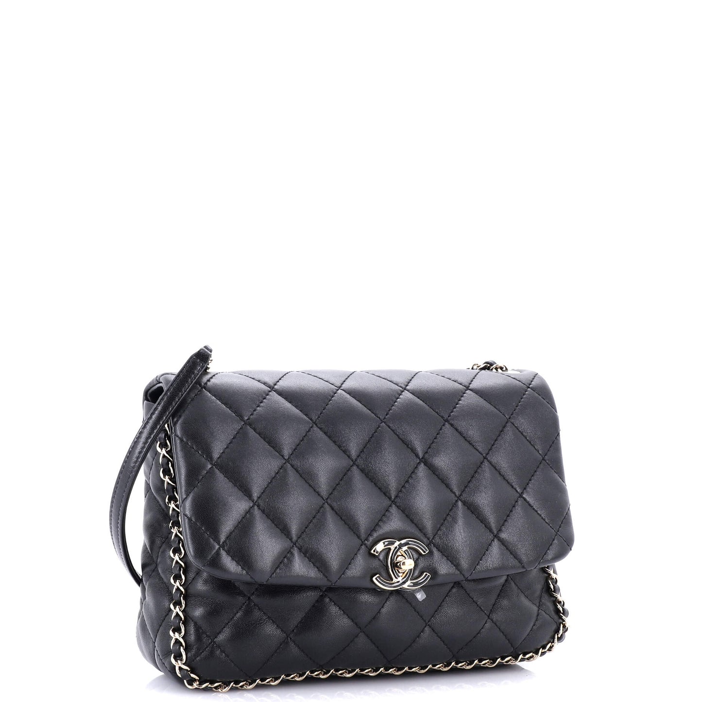 Chain Frame Enamel CC Flap Bag Quilted Lambskin Medium