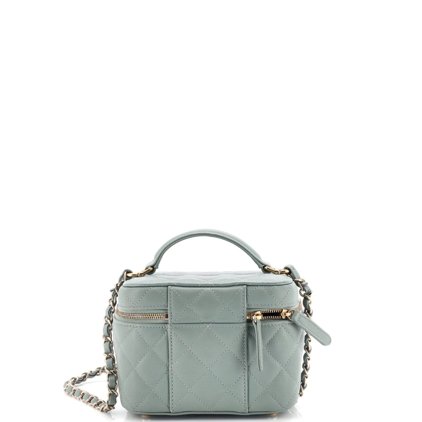 CC Top Handle Vanity Case with Chain Quilted Caviar Mini