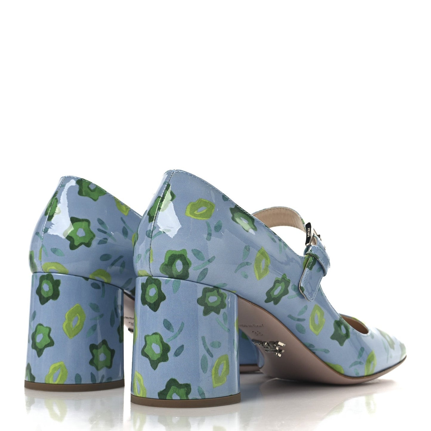 Prada Patent Floral Mary Jane 65mm Pumps 38 Blue
