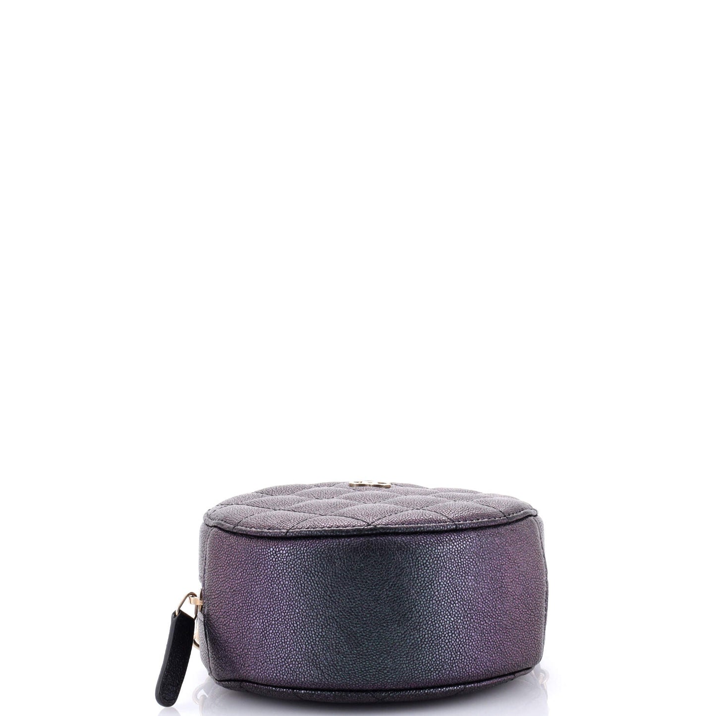Round Clutch with Chain Quilted Iridescent Caviar Mini