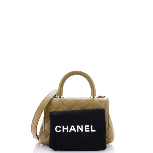 Coco Top Handle Bag Quilted Caviar with Lizard Embossed Handle Extra Mini