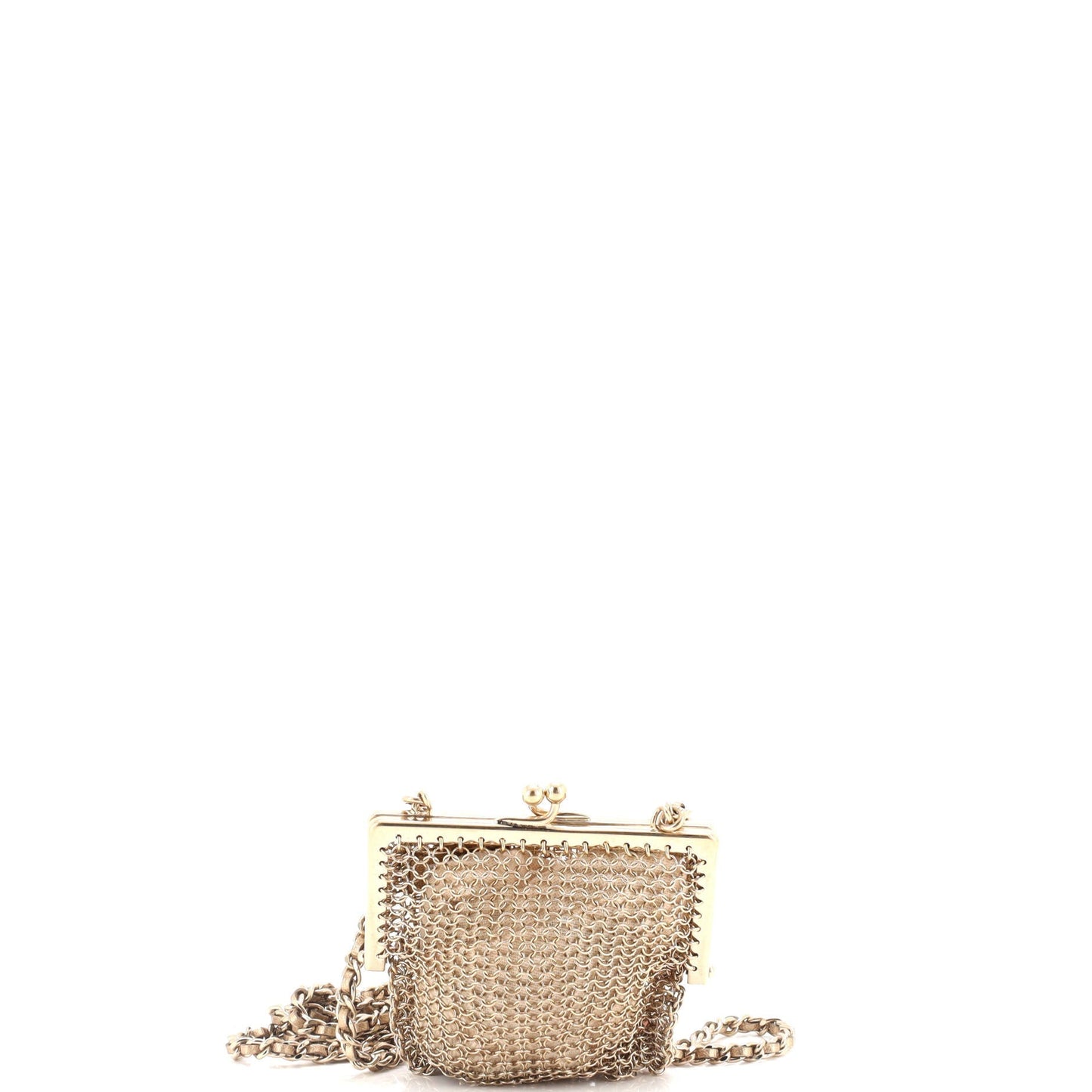 CC Charm Kisslock Frame Clutch with Chain Embellished Metal Mesh Mini