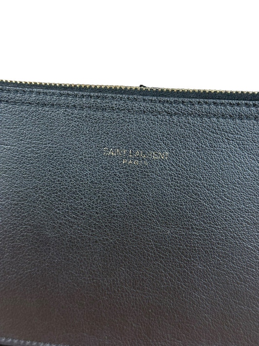 Saint Laurent Black Leather Zip Pouch