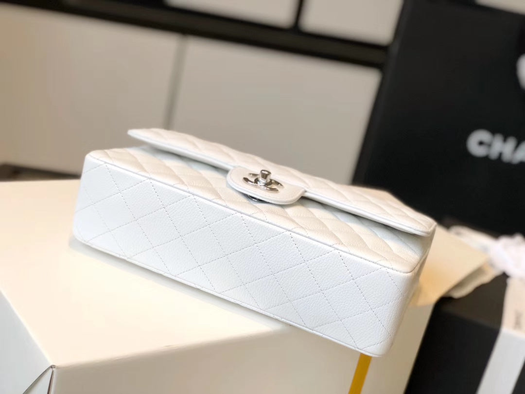 CHL -  Classic Medium Flapbag SilAmelia- Hardware White 10in/25.5cm
