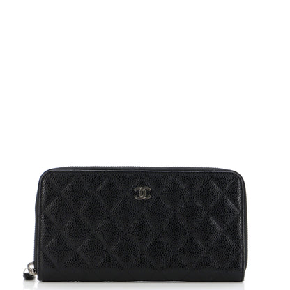 Zip Around Wallet Quilted Caviar Long