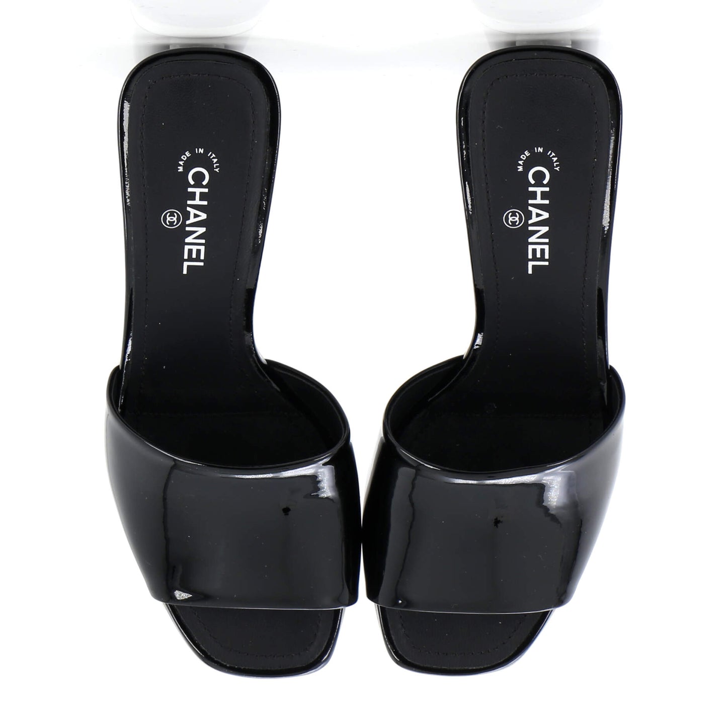 Women's CC Block Heeled Mule Sandals Patent